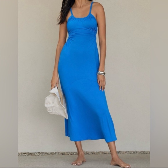 Anthropologie Dresses & Skirts - 🟠NWT CELANDINE by ANTHROPOLOGIE Ruched Open-Back Halter Midi Dress in Ice Blue